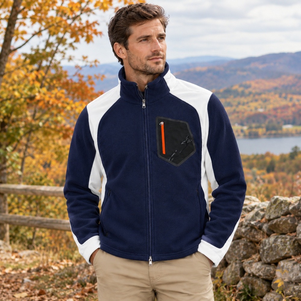 RLX Ralph Lauren Fleece Jacket Mens Full Zip Mixed Media Navy White Large